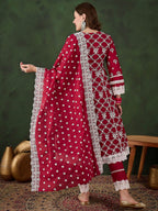 Sangria Embroidered Pure Cotton Kurta & Trouser With Dupatta | Grocsy