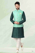 Raivat Ethnic Jacquard Banarasi Silk Woven Work 3 Pics Jacket Set In Pista Green Colour | Grocsy