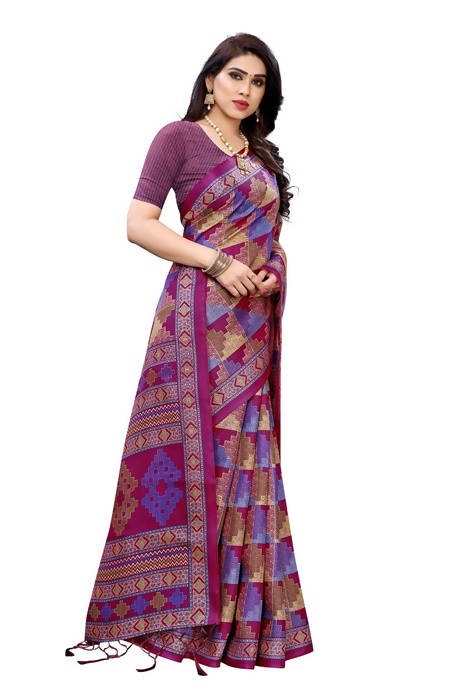 Vamika Multicolor Kalamkari Print With Jhalar Khadi Silk Saree (TANISHA WINE) | Grocsy