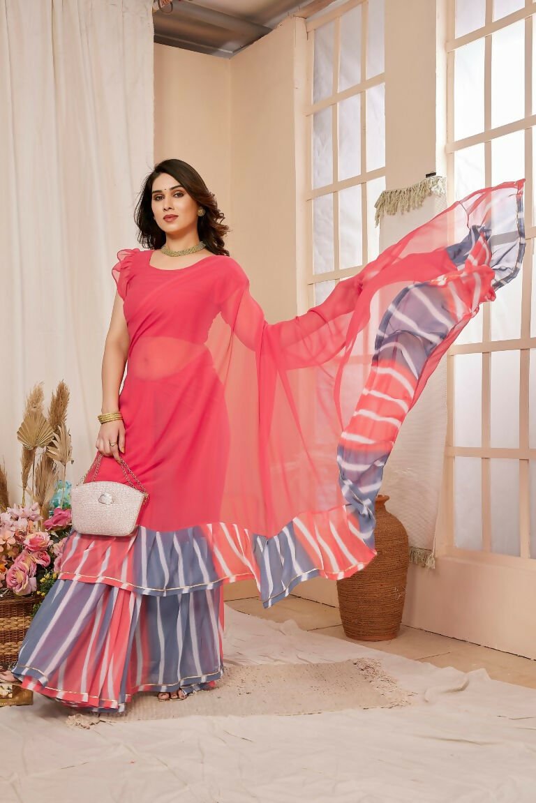 Aafreen Partywear Designer Pink Georgette Fancy Saree | Grocsy