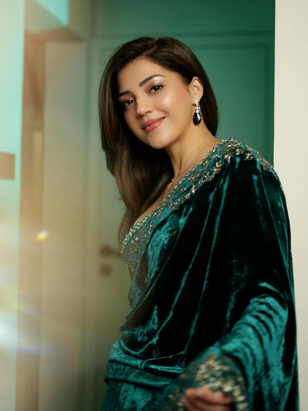 Joban Fashion Green Viscose Velvet Party Wear Sarees | Grocsy