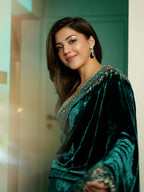 Joban Fashion Green Viscose Velvet Party Wear Sarees | Grocsy