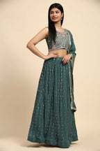 Green Georgette Embroidered Lehenga choli with Dupatta - Dhara | Grocsy