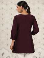 Magenta Chinon Embroidered Straight Top - Zeny | Grocsy