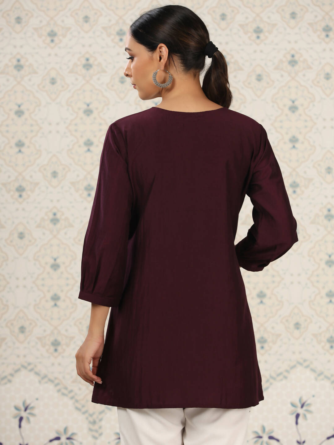 Magenta Chinon Embroidered Straight Top - Zeny | Grocsy