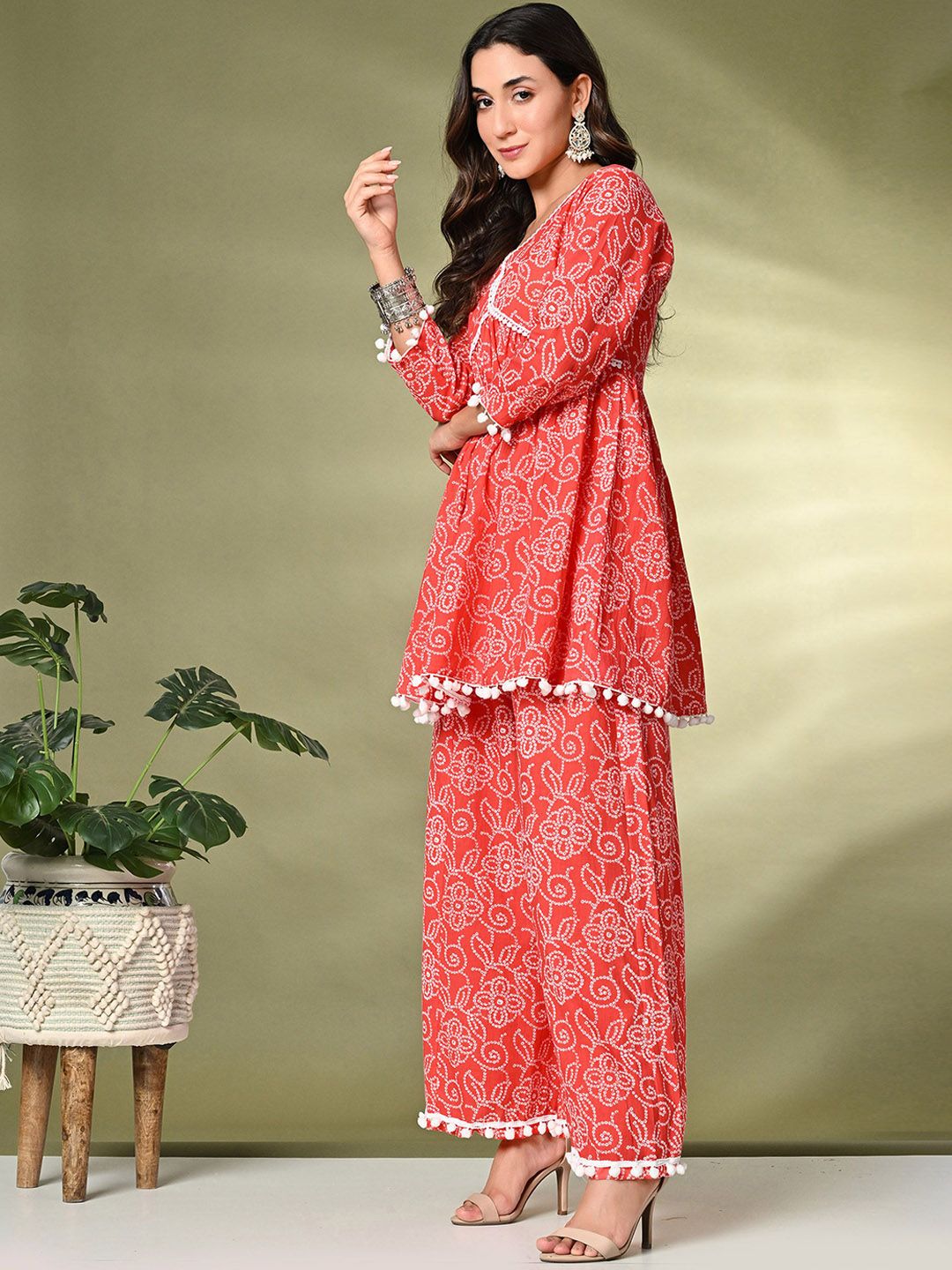 Sangria Printed Pure Cotton Kurti With Palazzo | Grocsy