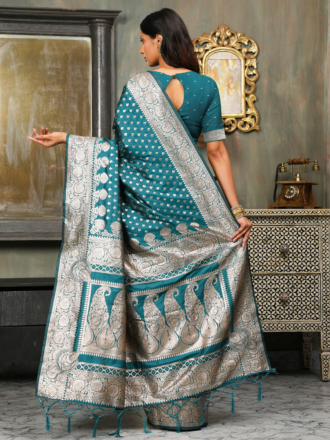 Shree Shyam Fashion Banarasi Silk Sea Green Saree | Grocsy