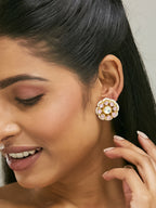 Nuyug 22K Gold-Plated Pink Kundan Studded & Beaded Floral Shaped Studs | Grocsy