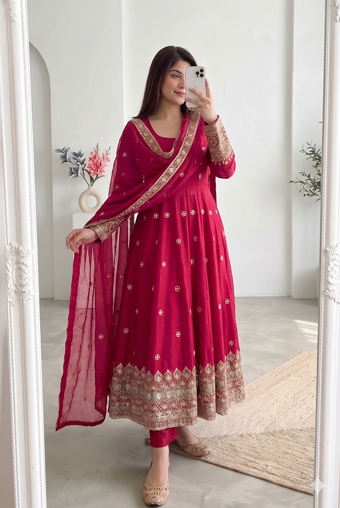 Teeya Creation New Latest Trendy Elegant Rani Pink Festive Anarkali Suit for Women | Grocsy