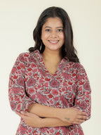 Aramya Straight Linen Cotton Floral Print Women's Kurta - Grey | Grocsy