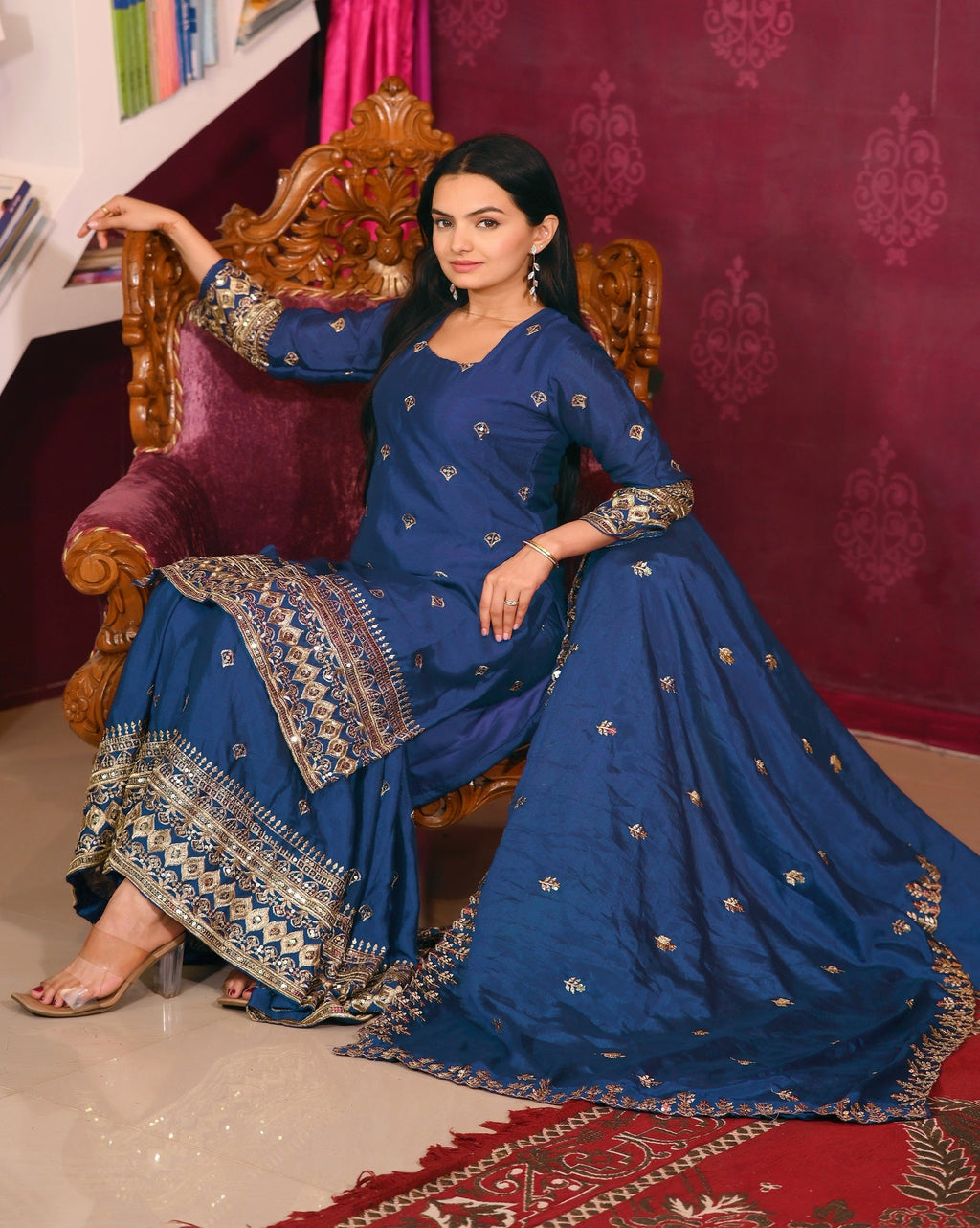 Lehenga Mart Designer Chinon Suit With Sequence Embroidered Work - Blue | Grocsy