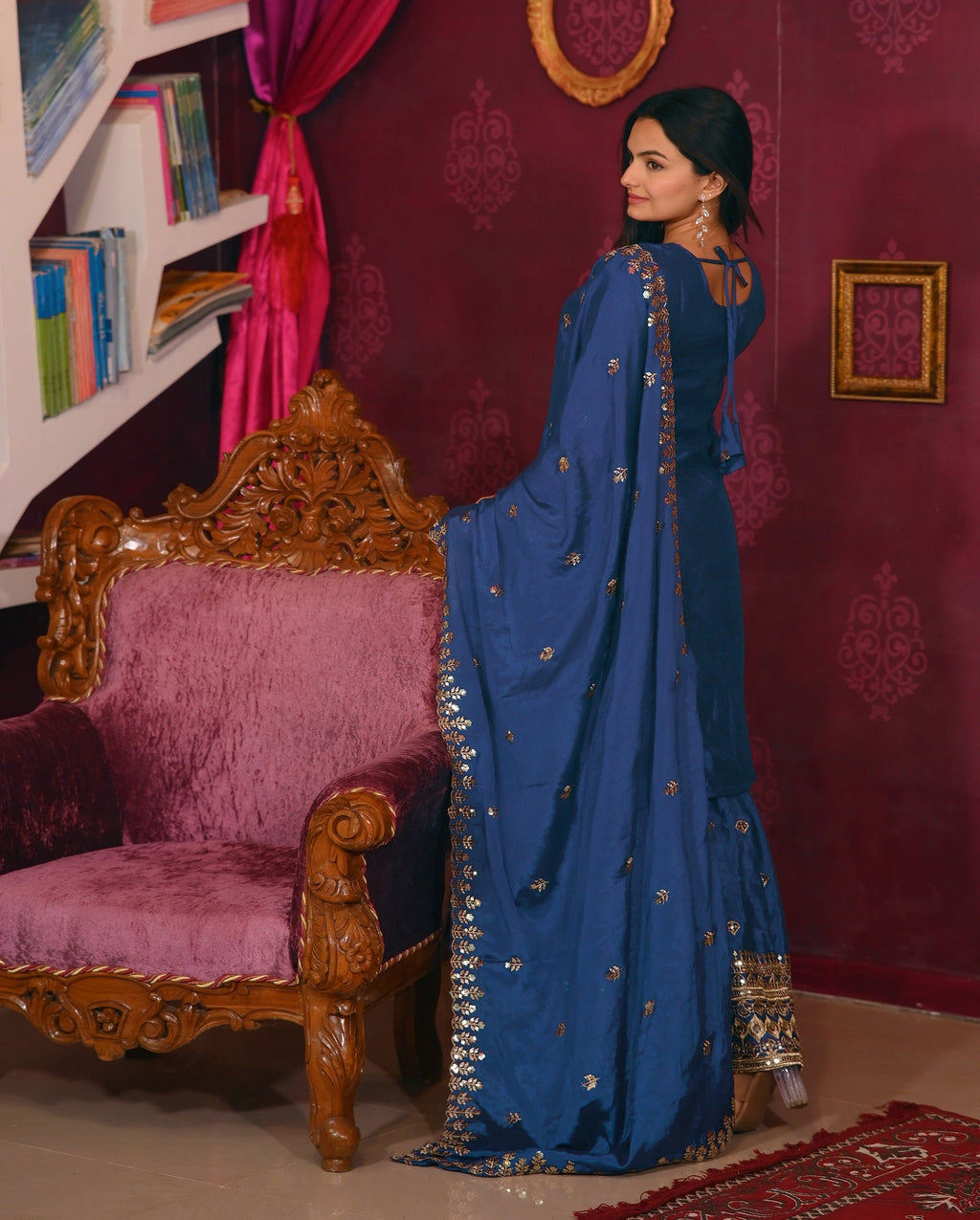 Lehenga Mart Designer Chinon Suit With Sequence Embroidered Work - Blue | Grocsy