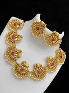 Jewel City Exquisite Elephant Motif Gold Necklace Set with Pearl Accents - Traditional Indian Jewelry | Grocsy