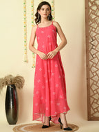 Myshka Women's Pink Printed Georgette Party Dress | Grocsy