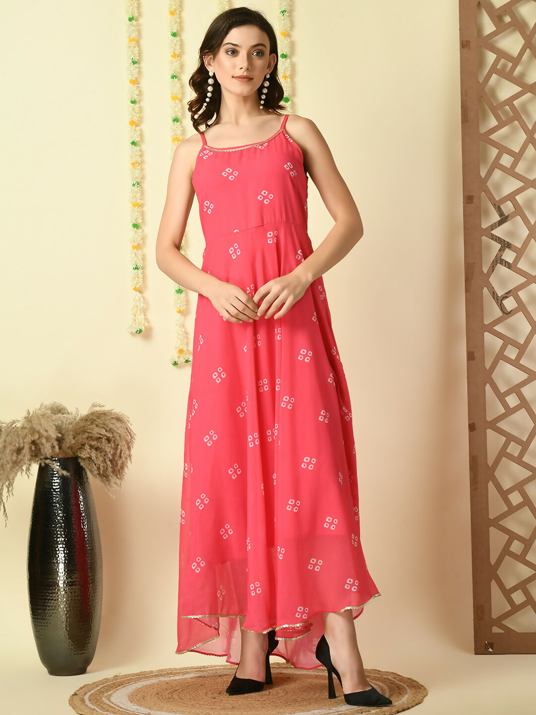 Myshka Women's Pink Printed Georgette Party Dress | Grocsy