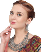 Mominos Fashion Parrot Design Silver Color Choker with Ghungru Necklace Set