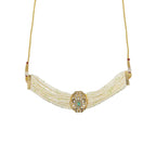 Pearl and Kundan Choker with Intricate Flower Design (White) - Ruby Raang | Grocsy