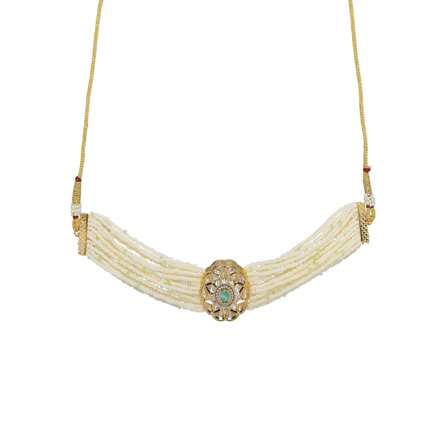 Pearl and Kundan Choker with Intricate Flower Design (White) - Ruby Raang | Grocsy