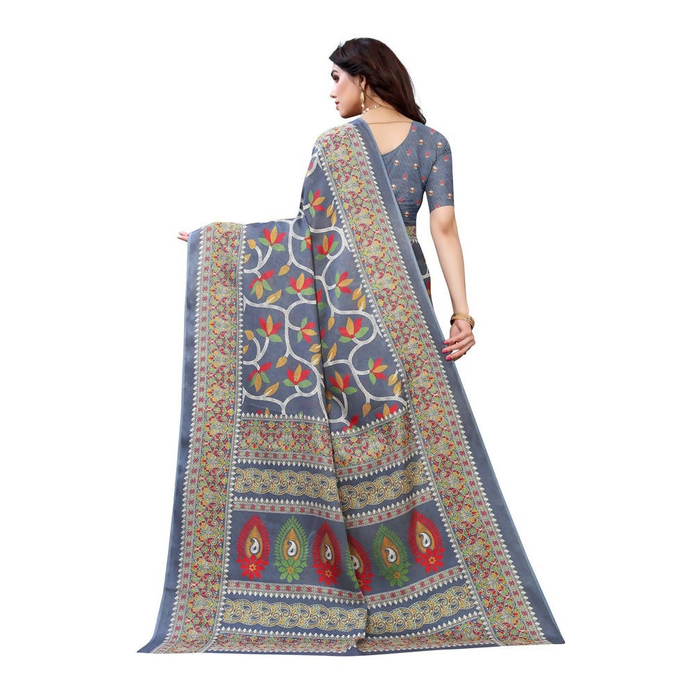 Vamika Printed Jute Silk Grey Saree (Rishika Grey) | Grocsy