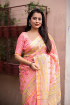 Pink Silk Blend Geometric Saree with Unstitched Blouse - A2M | Grocsy