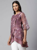 Ahalyaa Women Mauve Organza Digital Printed Tunic | Grocsy