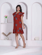 Miravan Women Empire Waist Rust Mini Length Dress | Grocsy