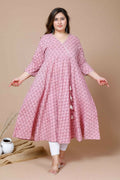 Miravan Women's Pink Plus Size Cotton Floral Print Long Anarkali Kurta | Grocsy