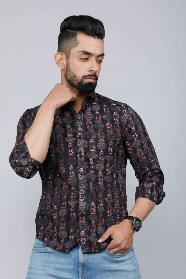 Miravan Men's Black Slim Fit Full Sleeves Shirt | Grocsy