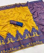 DEIANA'S Beautiful Designer Golden zari Soft Lichi Silk Saree - Yellow | Grocsy