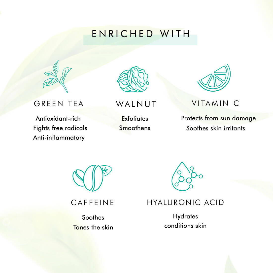 mCaffeine Green Tea Face Scrub with Vitamin C & Hyaluronic Acid | Grocsy