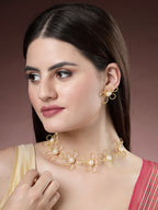 NVR Women's Gold Floral Shape Beaded Handcrafted Jewellery Set | Grocsy