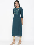 Yufta Embroidered Straight Kurta | Grocsy