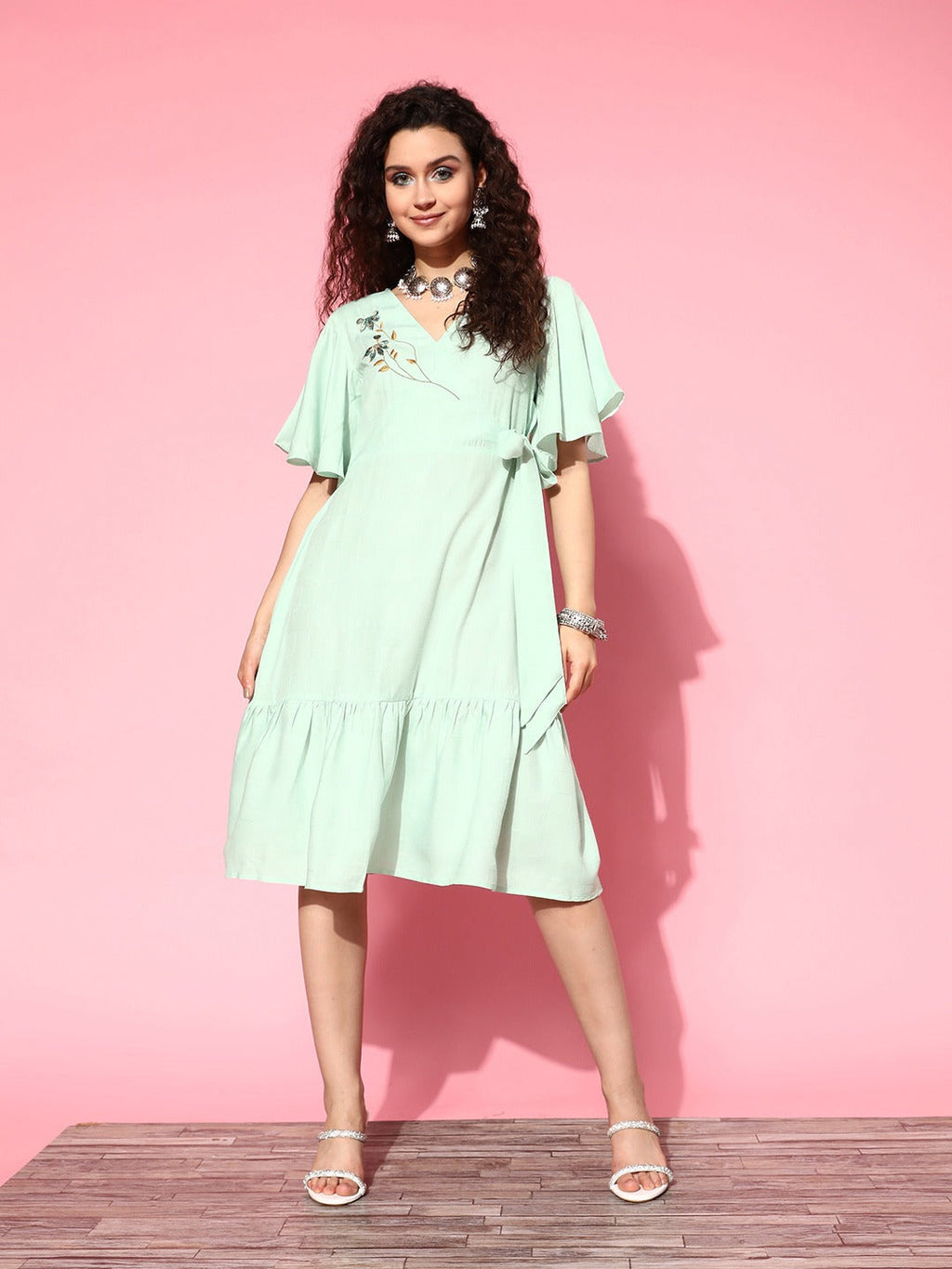 Yufta Embroidered Tiered Wrap Dress | Grocsy