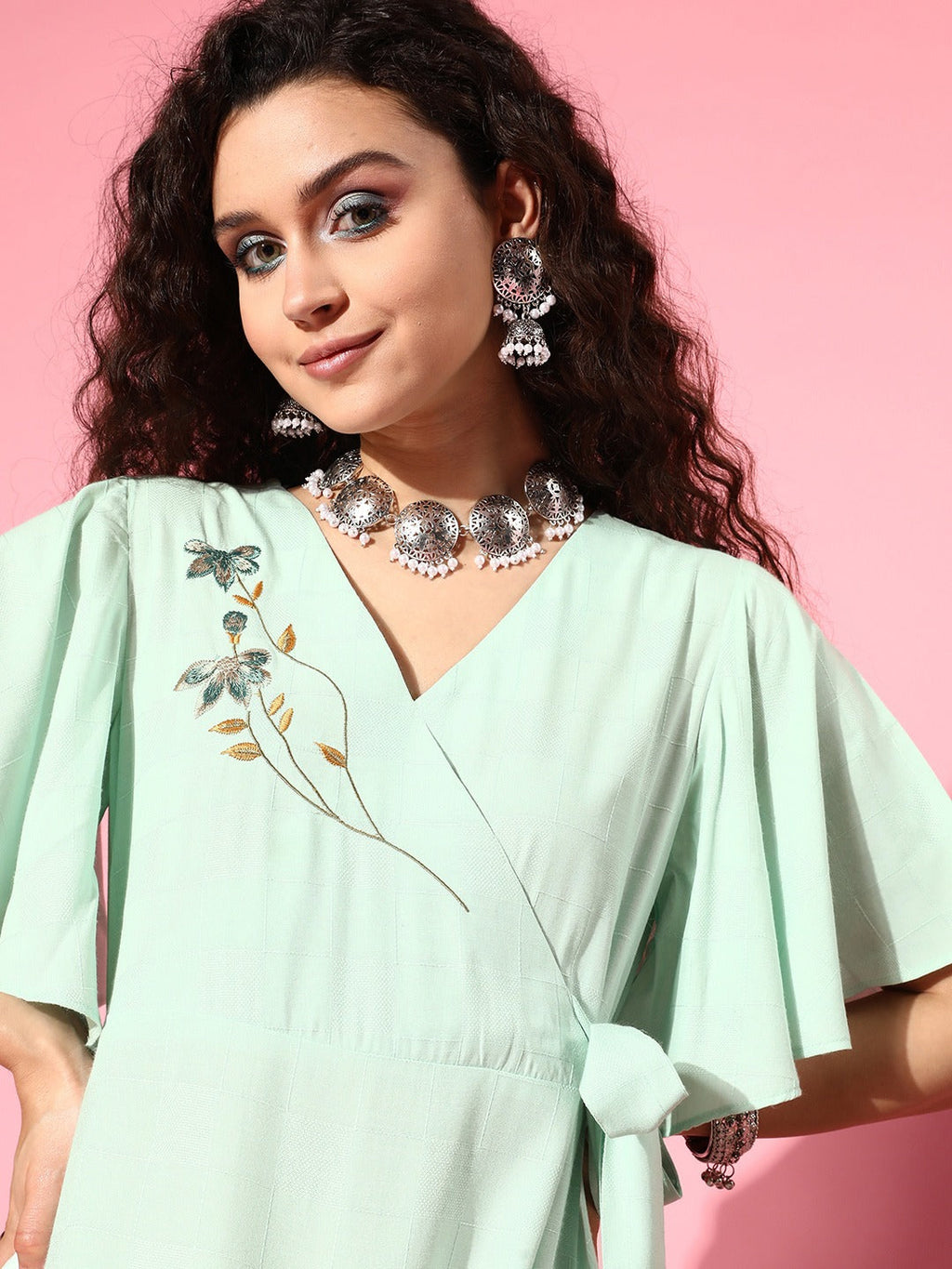 Yufta Embroidered Tiered Wrap Dress | Grocsy