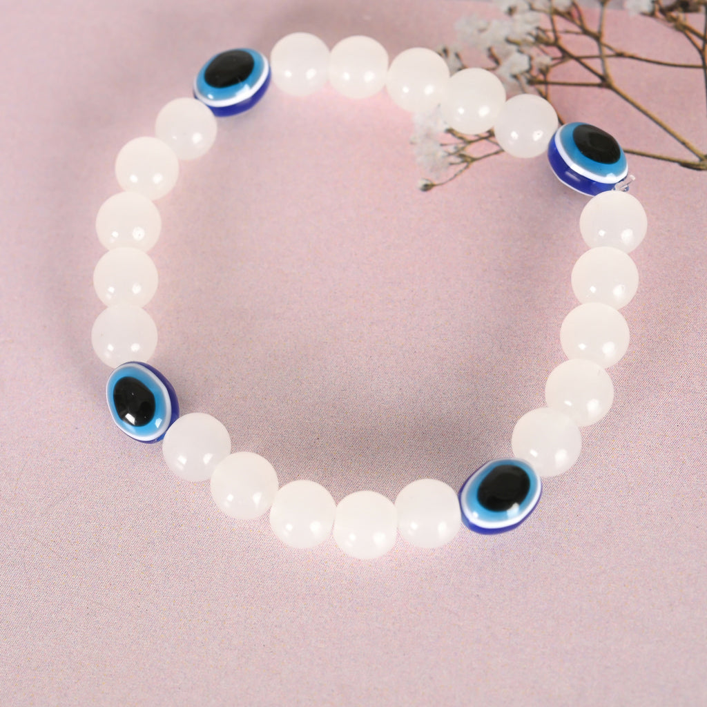 NVR Men & Women White Marbel Crystal Elasticated Bracelet | Grocsy