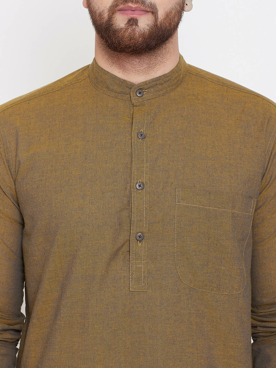 Even Apparels Brown Pure Cotton Men's Kurta With Band Collar | Grocsy