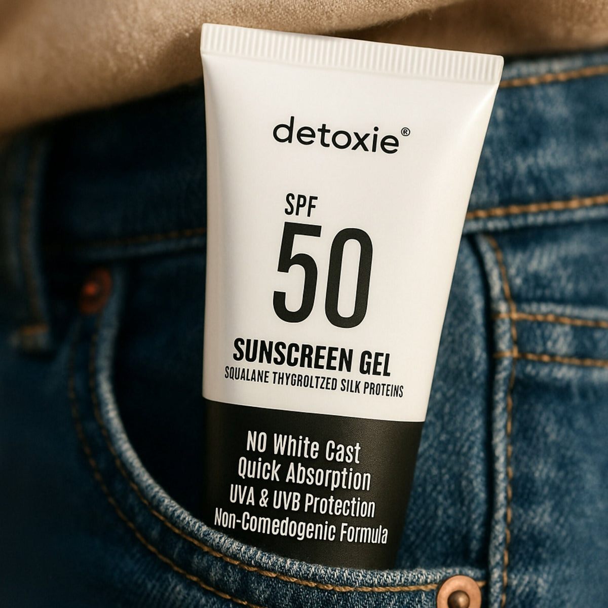 Detoxie Squalene & Silk Protiens SPF50 Sunscreen Gel For All Skin Types | Grocsy