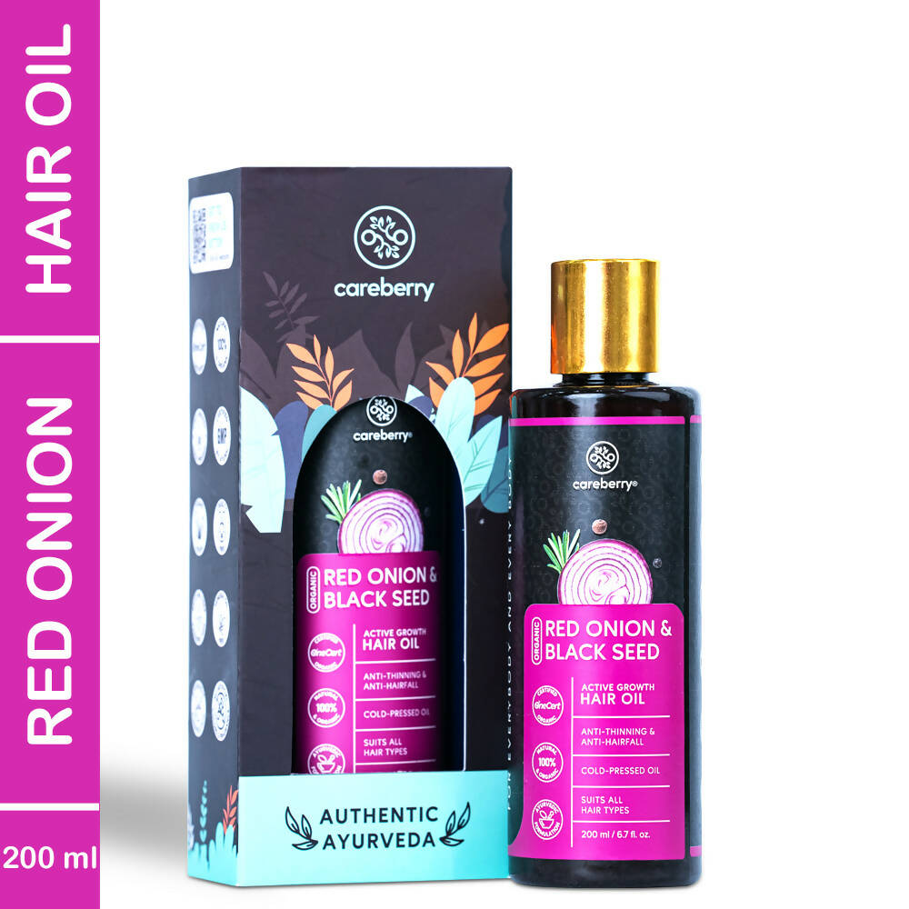 Careberry Organic Red Onion & Black Seed Extract Oil For Anti Hair Fall | Grocsy