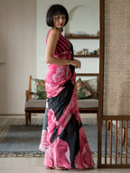 Suta Black Floral Pure Cotton Saree | Grocsy