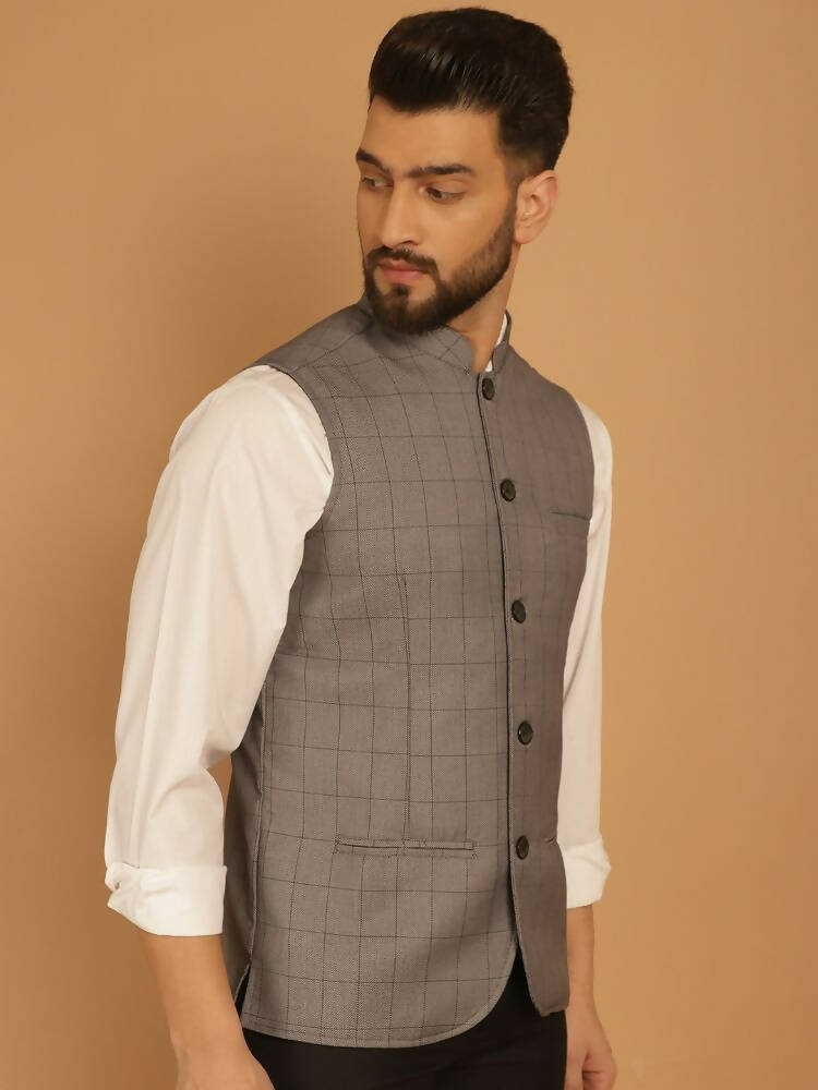 Even Apparels Nehru Jacket With Welt Pockets - Grey | Grocsy