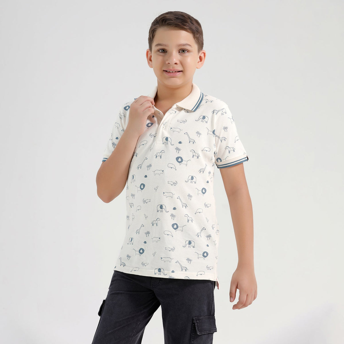 Chilins Boys Cotton Printed Collared Polo Tshirt | Grocsy