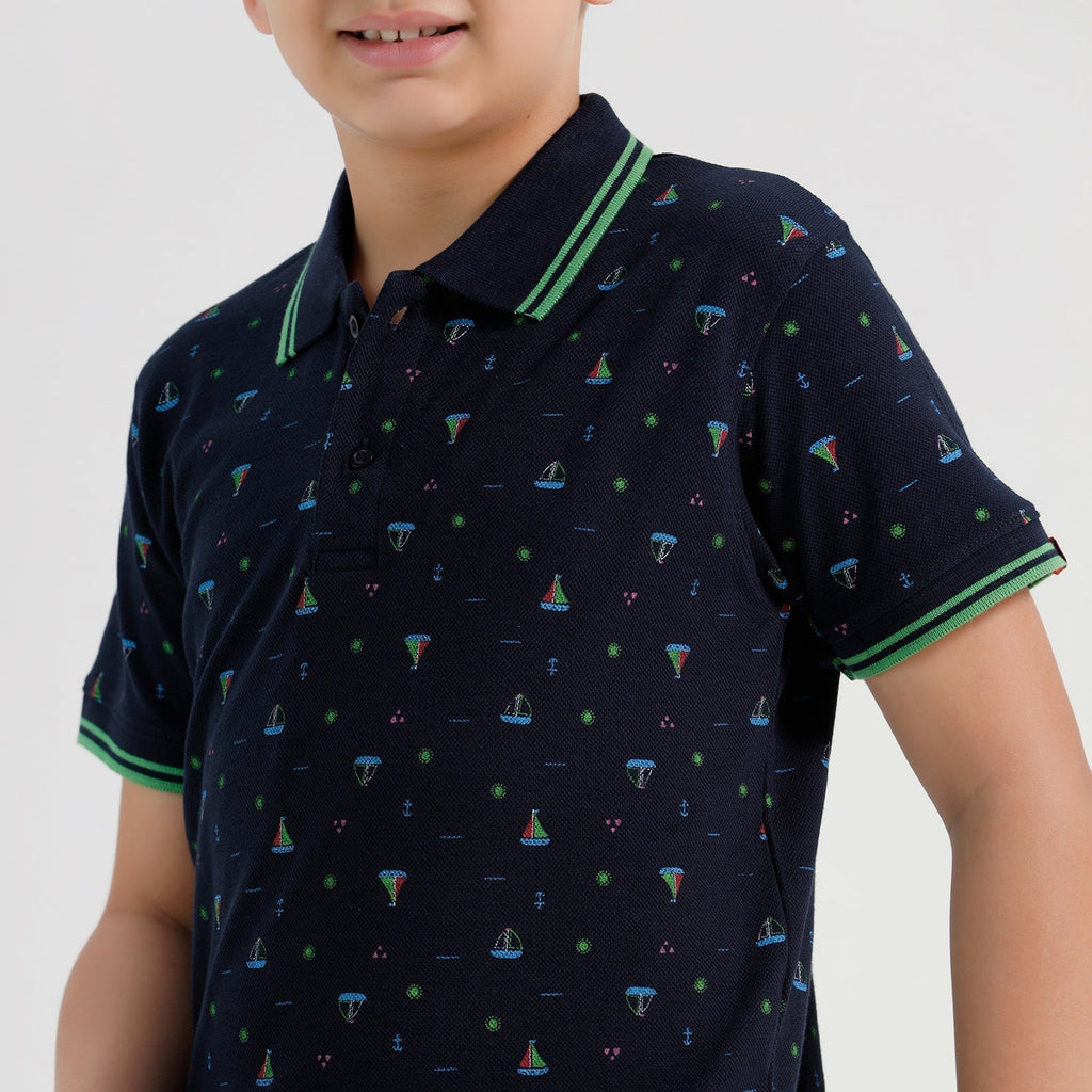 Chilins Boys Cotton Printed Collared Polo Tshirt | Grocsy