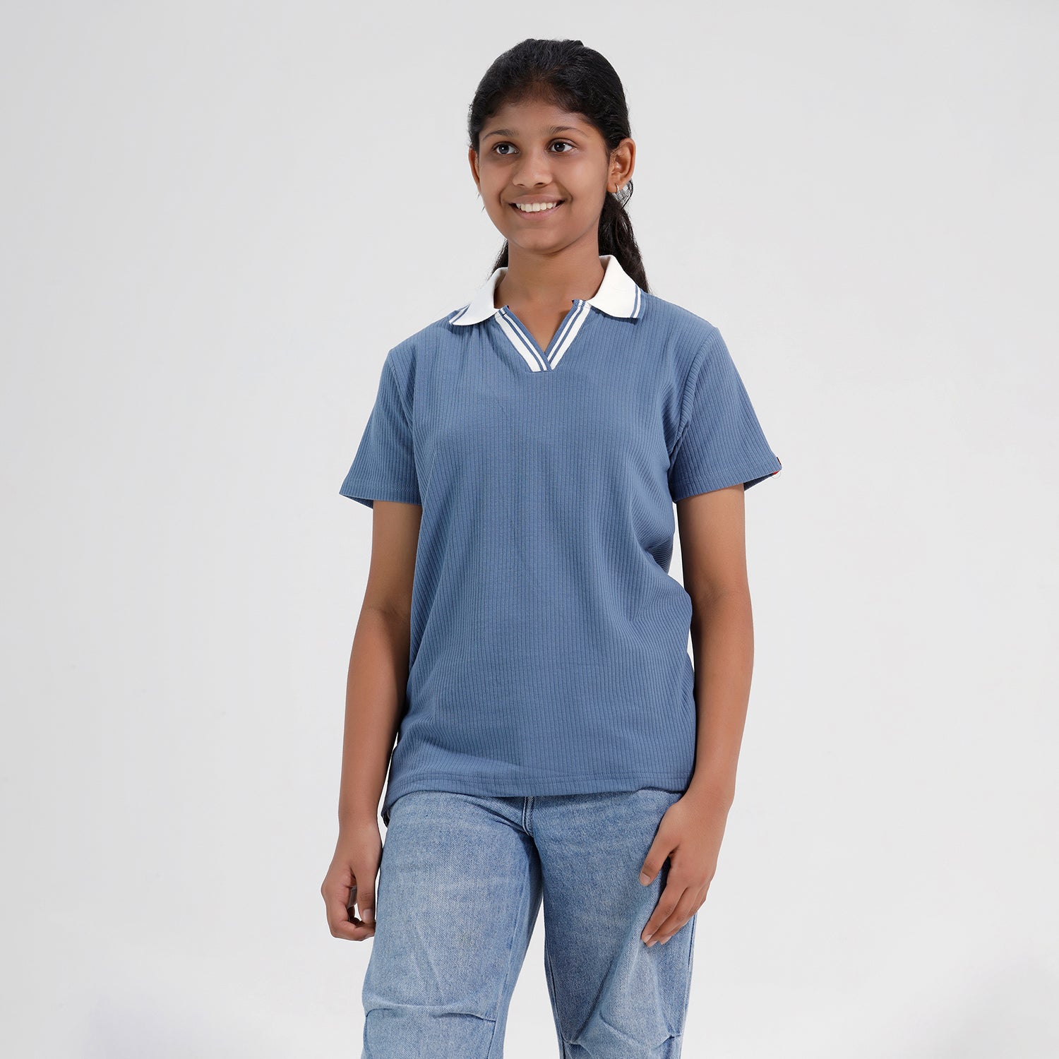 Chilins Girls Cotton Solid Collared Polo T-shirt | Grocsy