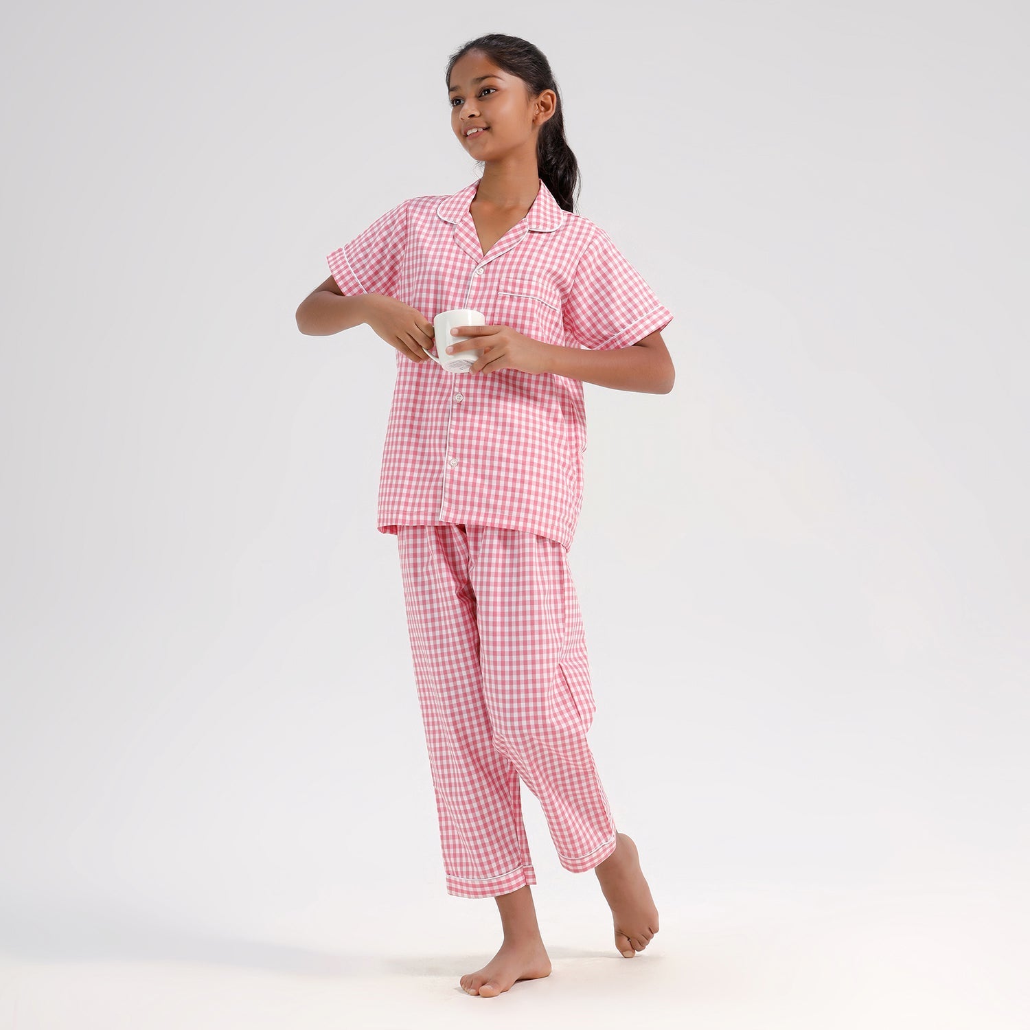 Chilins Kids Cotton Blend Night Suit| Sleepwear | Checked Design | Pink | Grocsy