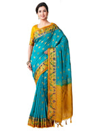 Mimosa Women's Turquoise Kanchipuram Silk Saree | Grocsy