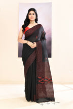 Piyari Fashion Women's Black Sequins Embellished Cotton Blend Jamdani Saree | Grocsy