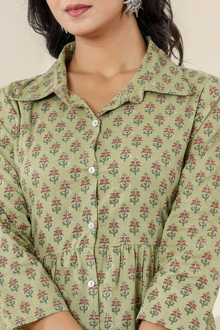 Kaajh Women's Green Printed Cotton Co-ord Set | Grocsy