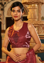 Maroon Tom Silk Plain Ready To Wear Saree With Stitched Blouse - Satiksha | Grocsy