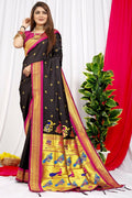 Jyoti Fashion Women's Black Paithani Silk Zari Woven Saree with Blouse | Grocsy