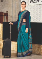 Joban Fashion Blue Crepe Silk with Traditional Print Saree | Grocsy